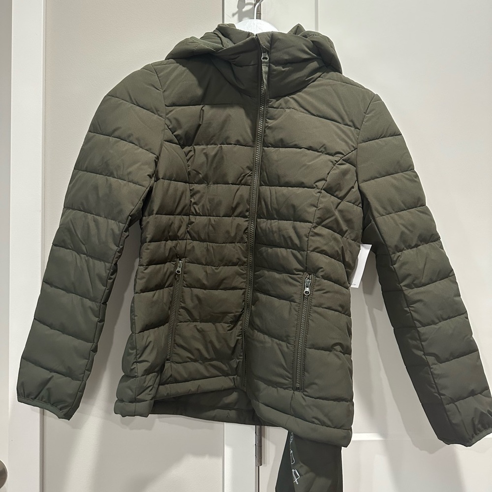 Green puffer jacket!